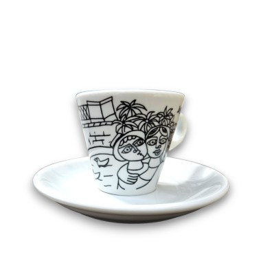 Tazzina caffè Piattino Bianco e Nero Siracusa ceramiche de simone Tazzina caffè Piattino Bianco e Nero Siracusa ceramiche de simone